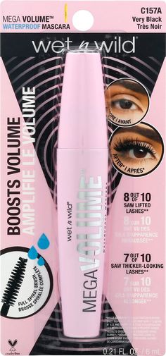 Boosts Volume 8 out of 10 Saw Lifted Lashes** 7 out of 10 Saw Thicker-Looking Lashes** Full Spiral Brush Dramatic, Fuller Lashes Ophthalmologist-Tested Safe for Contact Lense Wearers Not Tested on Animals Volumizing mascara that intensifies & thickens the appearance of lashes. Buildable formula that won't weigh lashes down. Full spiral fiber brush provides quick loading of formula & maximizes volume effect. Smudge-Resistant, Sweat-Proof, & Humidity-Resistant. **Results observed in a consumer panel survey. Lifted Lashes, Volumizing Mascara, Cvs Pharmacy, Wine Brands, Digital Coupons, Organic Products, Volume Mascara, Waterproof Mascara, Wet N Wild