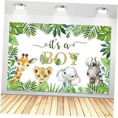 an animal themed wallpaper mural with the words it's a boy on it