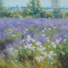 an oil painting of flowers in a field