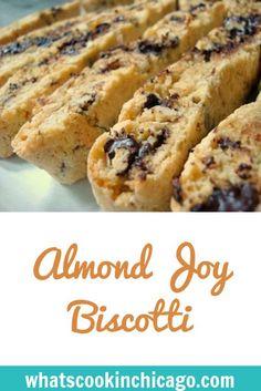 almond joy biscotti on a white plate