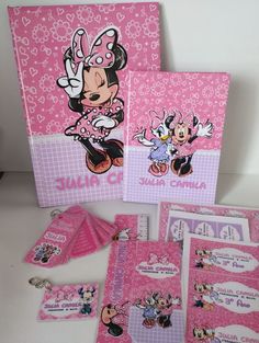 minnie mouse birthday party supplies including napkins, candy bags and stickers for each guest