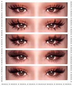 four different views of the eyes with long lashes