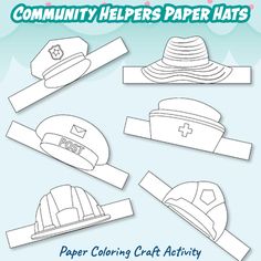 paper hats for children to color and cut out with the text community helpers paper hats