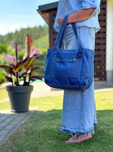 ❇️ This chic jeans weekender bag is lightweight, comfortable, and stylish. Made from denim fabric, it's perfect for weekend trips and more. Whether you're going to the beach, the gym, or on a short trip, this bag is a great choice.  ❇️ This travel jeans bag is closed with a zipper and has 2 pockets: 1 pocket inside to keep your phone or small personal items and 1 external pocket which serves not only as a decorative element but also allows you to temporarily store essential items. It is closed w Weekender Tote Bag With Pockets, Travel Denim Canvas Bag With Large Capacity, Weekend Tote Weekender Bag With Pockets, Weekend Rectangular Shoulder Bag With Zipper Pocket, Denim Blue Canvas Bag For Travel, Rectangular Shoulder Bag With Zipper Pocket For Weekend, Travel Denim Bag With Zipper Pocket, Rectangular Denim Travel Canvas Bag, Casual Weekend Shoulder Bag With Pockets