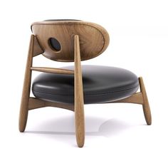 the chair is made out of wood and black leather