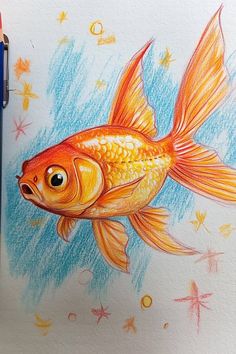 Colored Pencil Doodle fish Drawing Ideas Colored Pencil Easy, Sand Paper Art, Colored Pencil Doodles, Drawings With Color, Simple Art Ideas, Doodle Fish, Pencil Art For Beginners, Pencil Doodles, Creating Aesthetic