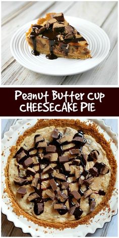 peanut butter cup cheesecake pie on a white plate