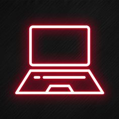 a laptop neon sign on a black background