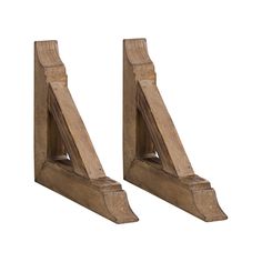 pair of wooden brackets on white background