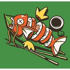 a t - shirt with sushi on it and chopsticks in the shape of a fish