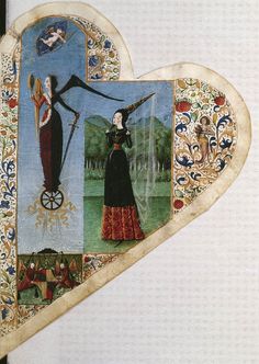 a heart shaped painting with two women in it