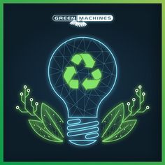 a green light bulb with a recyclable recycling symbol in it