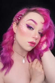 Person with magenta hair and matching makeup, and colored eyebrows. Pink Shades, Have You Tried, Diy Hairstyles