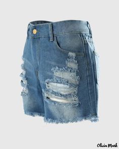 Olivia Mark - Frayed Hem Distressed Denim Shorts Distressed Denim Shorts, Short En Jean, Distressed Denim, Denim Shorts, Denim Jacket, Fashion Accessories, Pants, Trousers