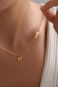 Welcome to the Magical World of PKJewelry Personalized Necklace Sideways Cross with Initial Necklace is perfect as a special gift for her. Minimalist cross letter necklace is a great choice as a gift for Mother's Day, Birthday, Anniversary, Valentines Day, Christmas. Our high quality products are specially prepared for you with great care. The gold plating on it is much thicker than other platings. Therefore, it is a nice gift to be used for a long time. Our products do not tarnish and are anti-allergic. - Our chains are sent with 16 inch and 2 inch extension chain. You can adjust it to the size you want. If you want it shorter or longer, please contact us.  All Our Initial Necklace  https://www.etsy.com/shop/PKJewelryNecklace?ref=shop-header-name&listing_id=1794870106&from_page=listing&se Gold Personalized Minimalist Cross Necklace, Gold Minimalist Personalized Cross Necklace, Minimalist Personalized Gold Cross Necklace, Tiny Cross, Special Gifts For Her, Necklace Minimalist, Magical World, Wedding Jewellery Necklace, Necklace Personalized