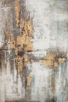 an abstract painting with gold and grey colors