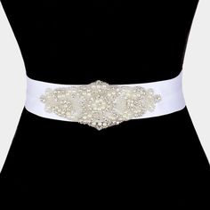 Style No : [325212] Wb1002-Wh-2.5x6 Color : Clear, Cream, White Theme : Pearl, Wedding & Bridal Total Size : 84" L Decor Size : 2.5" X 6" Bridal Wedding Pearl & Crystal Sash Ribbon Belt Elegant White Bride Sashes, Elegant Bridal Sashes, Elegant Bridal Sashes For Bride, Elegant White Belt With Sashes, White Satin Sashes For Formal Occasions, White Bridal Belt For Bride, White Bridal Accessories With Sashes, Elegant Embellished Fitted Sashes, Elegant Fitted Embellished Sashes