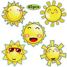 four sun faces with different expressions and the words 4pess written below each one