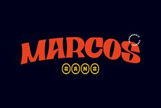 the logo for marco's casino in orange and yellow on a dark blue background