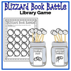 two mason jars filled with stickers and the words blizzard book battle library game