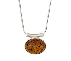 Baltic Honey Amber Slide Pendant Necklace - L'Atelier Global Oval Necklace, Northern Europe, Amber Stone, Baltic Sea, Pine Trees, Pendant Design, Baltic Amber, Stone Settings, Snake Chain