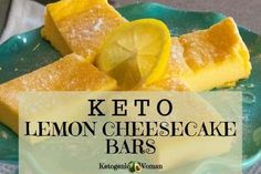 keto lemon cheesecake bars on a green plate