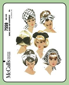 Up for your consideration is a good COPY of McCall's 7559 Shown This pattern contains 19 pattern pieces, directions and an envelope All pattern pieces will be uncut and comes to you in full sheets ready to use! Cabelo Pin Up, 1960s Hair, Patron Vintage, Hippie Hair, Bow Headband Hairstyles, Vintage Dress Patterns, Motif Vintage, Retro Mode, Couture Vintage