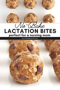 Make these healthy no-bake lactation bites. These homemade snacks are full of yummy flavors like peanut butter and chocolate along with oatmeal, flaxseed and nuts. These lactation bites are perfect for a nursing mom or anyone who needs a healthy, hearty, handy boost of energy! Nursing Snacks, Lactation Bites, Breastfeeding Snacks, Pregnancy Snacks, Ball Recipes, Breastfeeding Foods