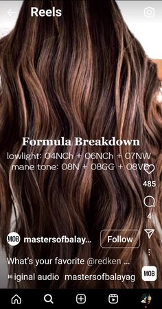 Carmel Highlights Formula, Redken Caramel Toner Formula, Shades Eq Formulas Brunettes, Shades Eq Toner Formulas, Dark Balayage, Dark Brown Hair Balayage, Redken Hair Color, Fall Hair Color For Brunettes, Redken Hair Products