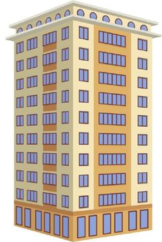 a tall building with lots of windows on the top and bottom floor, in front of a white background