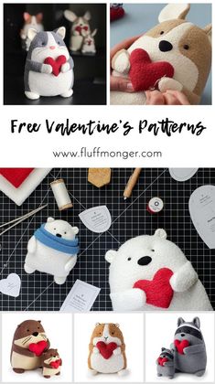 stuffed animals are shown with the words free valentine's patterns on them and below