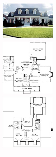 two story house plans with large front and back porches, an open floor plan for the