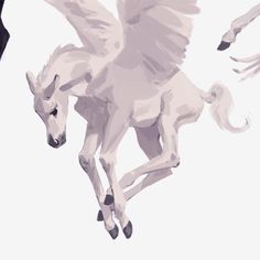 a white horse with wings flying through the air