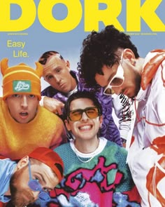 the cover of dork magazine featuring four men