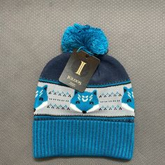 New With Tags. Please Feel Free To Message Me With Any Questions You May Have! Warm Blue Beanie For Winter, Blue Winter Beanie, Warm Blue Hats For Winter, Outdoor Blue Knitted Beanie, Blue Warm Beanie For Cold Weather, Blue Winter Beanie Cap, Playful Blue Winter Beanie, Playful Blue Knitted Hat, Knit Hat