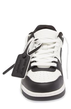 Off-White looks to '80s and '90s athletic shoes to create a modern sneaker that sports a low profile with nods to street, basketball and runner aesthetics. Directional arrows, a matching zip tag and a sinking-figure logo on the heel score winning sneakerhead points. Lace-up style Removable insole Leather and recycled-polyester textile upper/recycled-polyester textile and synthetic lining/rubber sole Imported Designer Shoes Black Owned/Founded Street Wear Shoes, Off White Out Of Office, Street Basketball, Off White Shoes, Out Of Office, Shoes Black, Up Styles, Sneaker Head, Low Profile