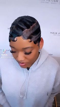 Side Part Fingerwaves, Pixie Finger Waves Black Women, Finger Waves With Diamonds, Jayda Wayda Finger Waves, Pixie Haircut For Black Women Finger Waves, Short Curly Weave, Pixie Braids, Finger Wave, Short Hair Waves