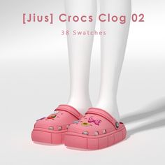 a pair of pink shoes with bows on them and the words jusu crocs clog 02