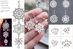 the instructions for snowflake earrings are shown