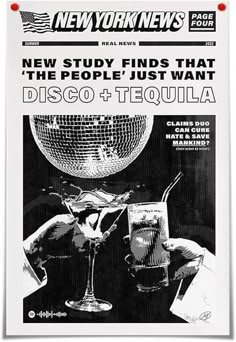 the new york news cover for disco and tequila, with two martinis on it