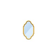 a mirror that is sitting on top of a white surface with gold trimmings