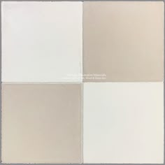 four different shades of beige and white tile on a wall in a room with gray walls