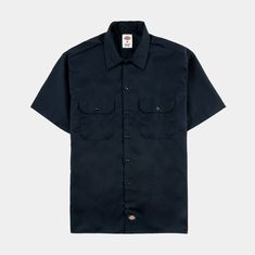 Rooted in time honored tradition, Dickies 1574 Short Sleeve Work Shirt offers a long-standing promise of quality and comfort that can't be beat. As one of the earliest produced Dickies products from over 90 years ago, the 1574 encapsulates the authentic heritage of the original iconic work shirt. Constructed from a sturdy cotton/poly twill, workers worldwide have put their trust in the 1574 for its tireless pledge to function and durability. The timeless design features extra room throughout the Classic Long Sleeve Cotton Camp Shirt, Classic Navy Cotton Short Sleeve Shirt, Classic Navy Short Sleeve Top, Classic Navy Shirt With Button Closure, Classic Navy Button-up Top, Classic Cotton Short Sleeve Shirt, Classic Solid T-shirt With Button Closure, Classic Solid Camp Shirt With Button Closure, Classic Crew Neck Shirt For Work