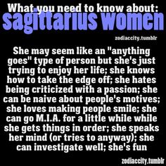 an image of a woman's face with the caption what you need to know about sagittarius women