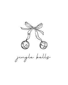 a black and white drawing of two christmas balls tied to a ribbon with the words joylie bells