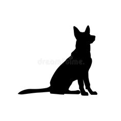 the silhouette of a dog sitting down looking up at something in the sky royalty illustration