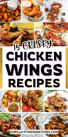 chicken wings recipe collage with text overlay that reads crispy chicken wings recipes