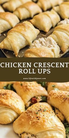 chicken crescent rolls on a platter with text overlay