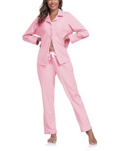 PRICES MAY VARY. 🎀100% Cotton Sleepwear:The soft women’s pajamas set is made from 100% cotton fabric,natural fibers free of chemicals,skin-friendly,comfortable and does not irritate the skin,breathable,sweat absorbable and wicking that keeps you dry in the hot weather. 🎀Classic & Casual Style:The button-up pjs top features a notched collar and chest pocket that you can put little things in such as keys,cell phones or sleep mask. Have two side pockets,an elastic waist band with adjustable draws Winter Pajamas Women, Womens Flannel Pajamas, Purple Flannel, Womens Christmas Pajamas, Warm Pajamas, Pyjamas Womens, Winter Pajamas, Pajamas Comfy, Cotton Sleepwear