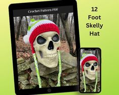 a tablet with a skull wearing a knitted hat on it and the text crochet pattern do